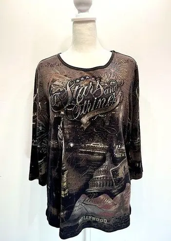 Christopher & Banks Patriotic Stars and Stripes God Bless America Sequined Top L