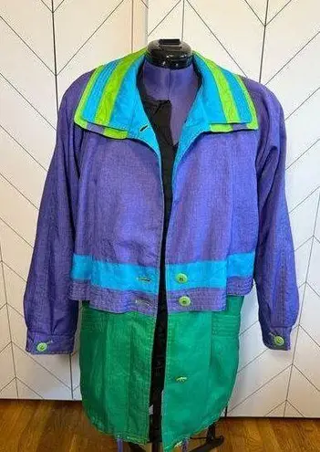 None Women’s 80s Replica Retro Vintage Inspired Purple Green Windbreaker Coat Jacket