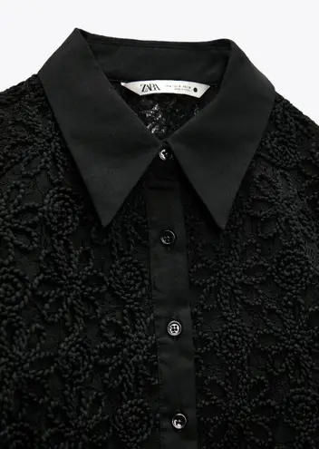 ZARA black bohemian flower crochet embroidered long sleeve button up shirt