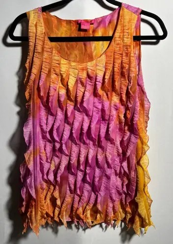 Sunny Leigh VTG Y2K Ruffle Front Tank Top Orange Pink Festival Party USA Made S