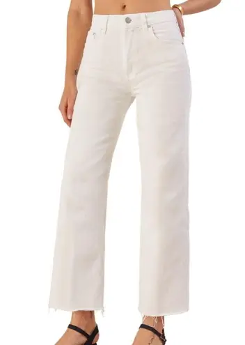 Reformation  Fawcett Ivory High Waisted Straight Flare Leg Raw Hem Jeans