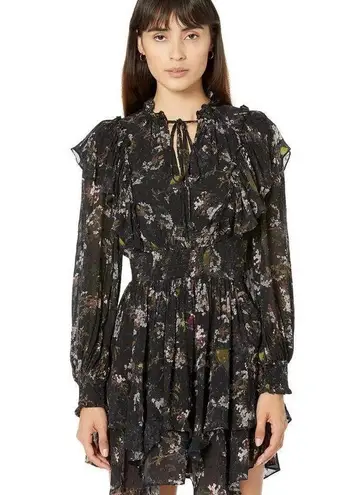 ALLSAINTS Elise Viola Dress Black Floral Mini UK 8 US 4 Romantic Goth Ruffle