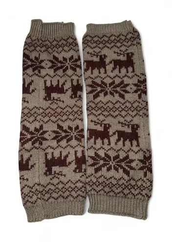 Cozy Brown and Beige Knit Leg Warmers with Deer Pattern
