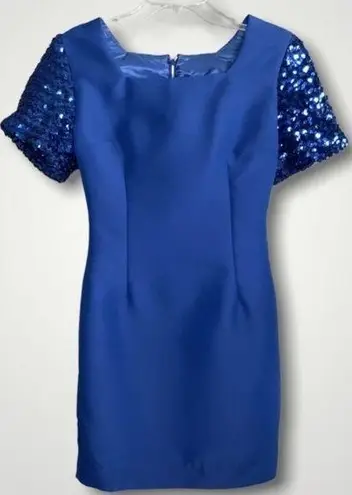 Sapphire Blue Sheath Short Sleeve Short Special Event Sequins Prom Dress XS
