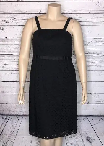 INC International Concepts NWT Size 14W Black Ribbon Bow Cotton Eyelet Dress