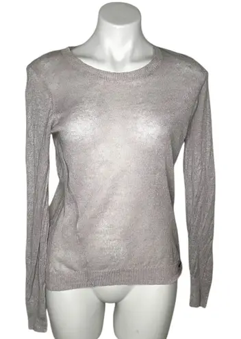 Reiss Womens Hillier Silver Linen Knit Sweater Sz M Long Sleeve Jumper Metallic