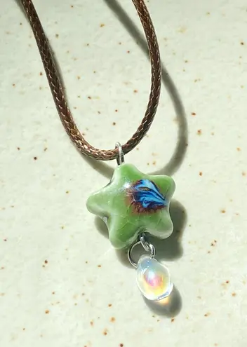 Handmade green ceramic star boho fairy cottage y2k necklace⭐️💚