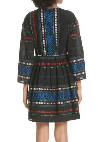 Joie  Sada Black Embroidered Mini Dress Medium Boho Babydoll Tiered Bell Sleeve