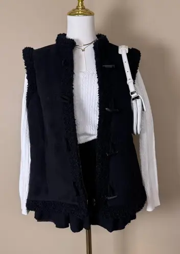 Charter Club Black Faux Suede Toggle Vest Size Large Winter Sherpa Cozy Cabin