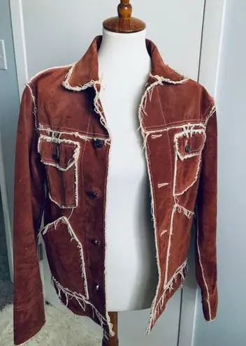 Vintage Bohemian Auburn Red Fringe Leather Jacket Size M