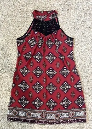 Xhilaration Red High Neck Geometric Print Dress Size Medium