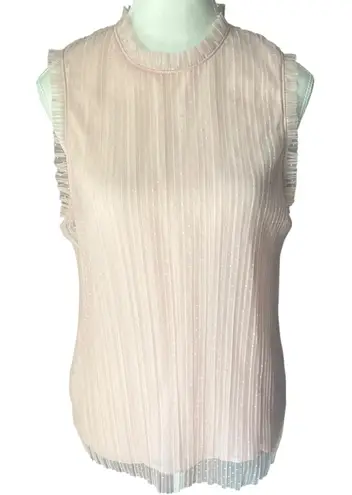 Chelsea28 Women's M‎ Blush Pleated Swiss Dot Mock Neck Sleeveless Blouse