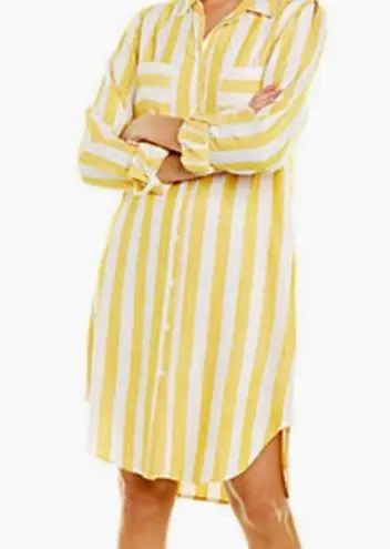 Sharagano Yellow and White Striped Shirt Dress Size 10