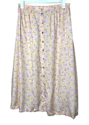 Susan Bristol Susan Bristol Y2K Floral Print Button Front Pink Maxi Aline Skirt Large