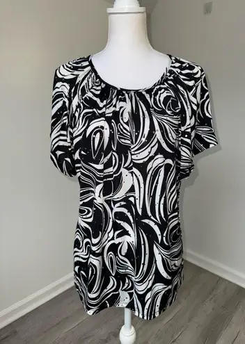 70s Rachel Rachel Women’s Blouse 2X Abstract Black White Sparkly Tie Back Y2K