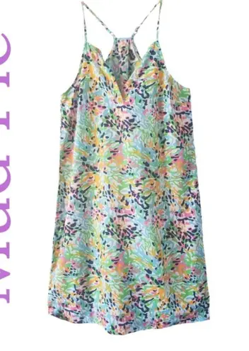Mud Pie Waverly Dress Blue Pink Yellow Print V-neck Spaghetti Strap Tank Dress