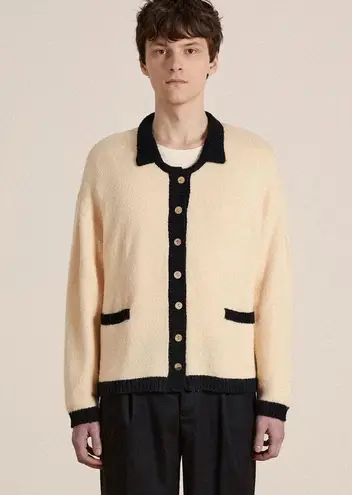 Found Sima Contrast Collar Knitted Cardigan Sweater Sz XL Cream Black Unisex