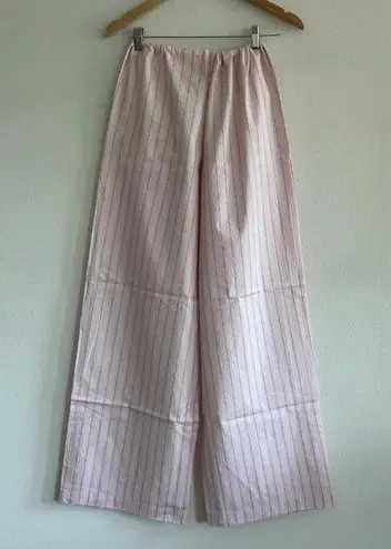 SKIMS Cotton Poplin Straight Leg Pant in Pale Pink Pencil Stripe, Size Large