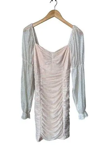 BCBGeneration  Metallic Dot Long Sleeve Ruched Dress in Color Champagne