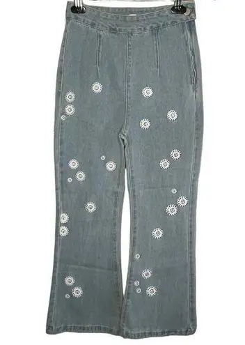 Light Blue Flare Jeans Daisy Flower Pattern NWT Small Size 26 Flat Front