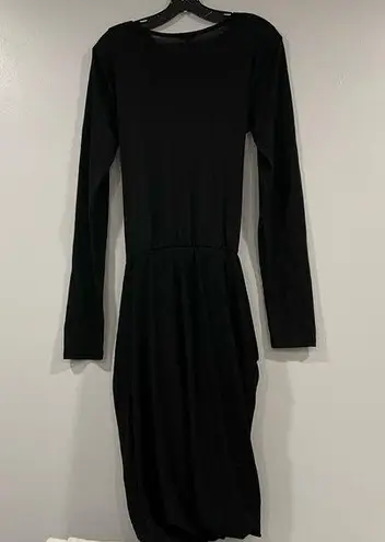 Max Mara Black Tie Front Midi Long Sleeve Dress EU 48