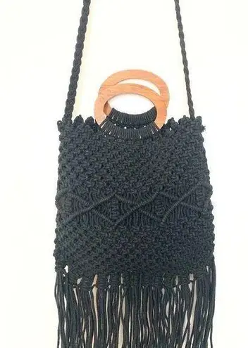 Danielle Nicole  Macrame Fringe Wood Handle Shoulder Purse