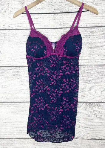 Lilac + London Blue & Purple Sheer Floral Lace Babydoll Chemise Size Medium