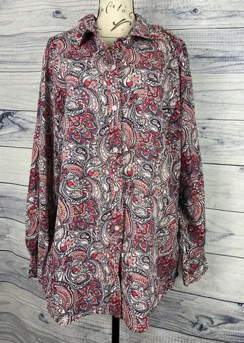 kim rogers  Curvy Button Front Shirt Womens Size 1X Paisley Long Sleeve Cotton