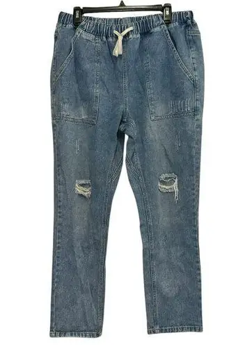 Distressed Elastic Waist Pull On Utility Jeans Blue Size 14