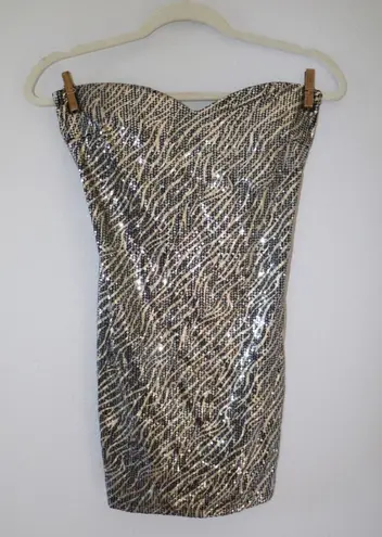 Gold Black Sequin Strapless Mini Dress Size M