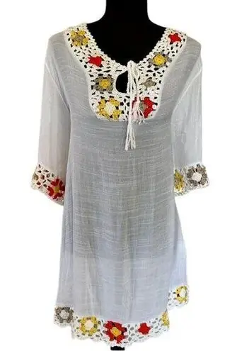 Beach By Exist Handmade White with Crochet Accents Womens Cover-Up – Size L/XL