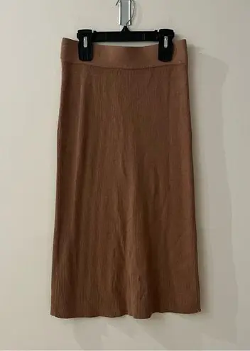 Tahari  Midi Pencil Skirt Petite Brown Back Slit Ribbed Knitted Stretch Elastic