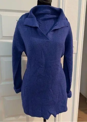 Women's Size Large Short Jumpsuit Long Sleeve Knit Sweater Romper Blue Knit