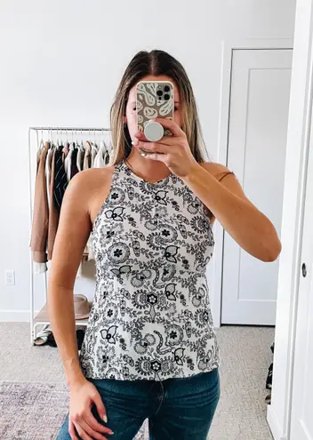 A.L.C. Black & White Floral Silk Sleeveless Blouse