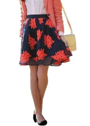 Maeve Navy Coral Floral Appliqué Circle Skirt size 0