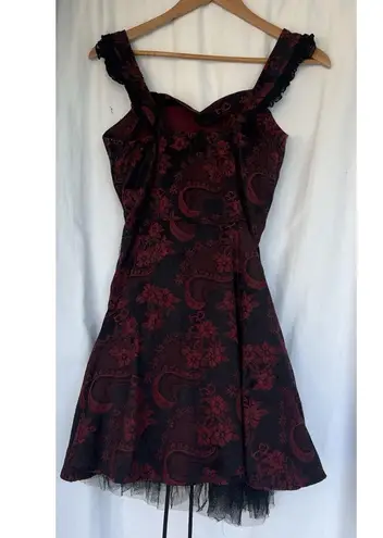 Hearts & Roses Brocade Floral Lace Up Corset Dress Whimsigoth Fairy Grunge 12 Black