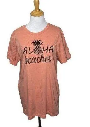 Bella Canvas  Aloha Beaches Hawaii Summer Orange Brown Glitter Unisex T-Shirt M