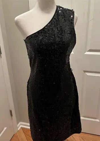 Club Monaco Petite Black Sequin One-Shoulder Short Cocktail Dress Size S