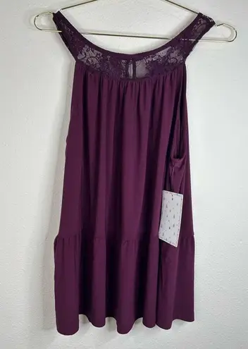 Sweet Rain 2XL Sleeveless Burgundy Tunic Top with Lace Yoke Flowy Elegant