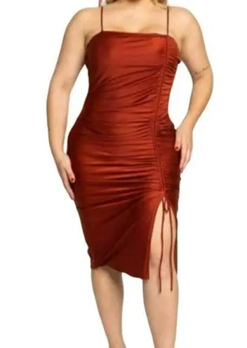 Bluebell Bodycon Sleeveless Ruched Dress Rust Red Size 1X NWT