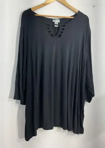 Womans Catherines 3X (26/28w) Black Scoop Peekaboo Short Sleeve Pullover Blouse
