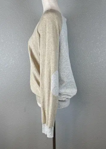 J. McLaughlin Womens Contrast Sweater Size XL Beige Gray Cotton Modal Elbow Patch