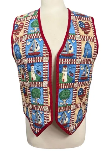 Handmade Patriotic Quilted Vest Americana Print Red White Blue USA Size Large