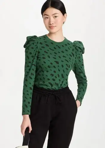 Clare V Le Puff long sleeve top green black animal print Sz XS thumbnail 1