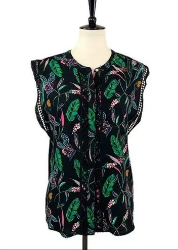 A New Day  Target Blouse NEW Black Green Pink Tropical Floral Top Women's Medium