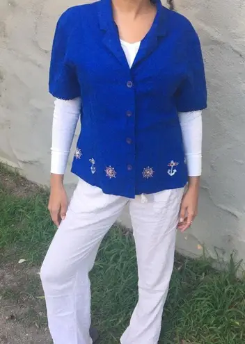 Sag Harbor Blue Vintage Button Up Nautical Print Shirt