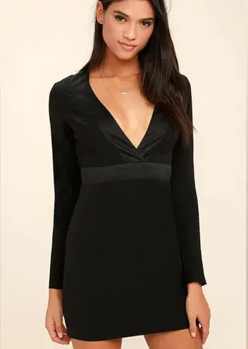 Lulus  Close-Up Magic Long Sleeve Dress LBD Tuxedo Mini Satin Birthday Party