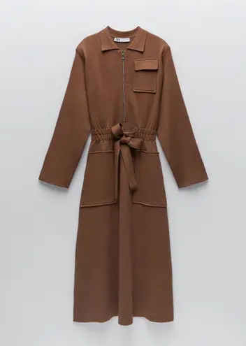 ZARA Mink Brown Midi Maxi Knit Dress with Zipper
