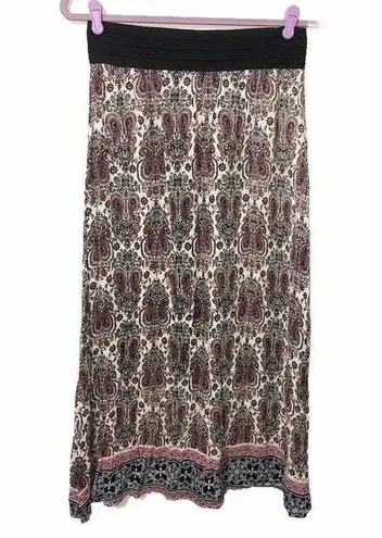 Gypsy Maxi Skirt Size Large Paisley Gauzy Black Red Boho Festival Summer Beach