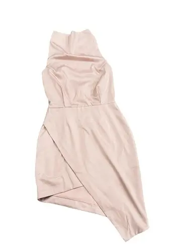 Elliatt Camo Blouson Halter Asymmetric Satin Cocktail Dress in Light Pink
